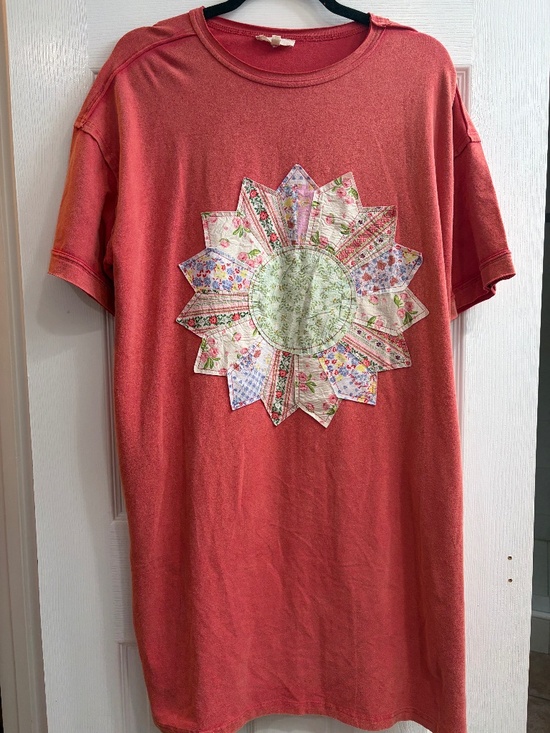 easel Dresses & Skirts - New Easel Flower Patch Mineral Washed Cotton T Shirt Tunic Dress Orange Small